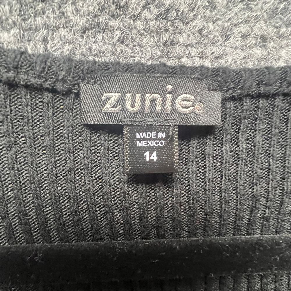 Zunie Girls Black Ribbed Tie Front Long Sleeve Cropped Top Size 14 Wrap Coverup - Picture 2 of 9